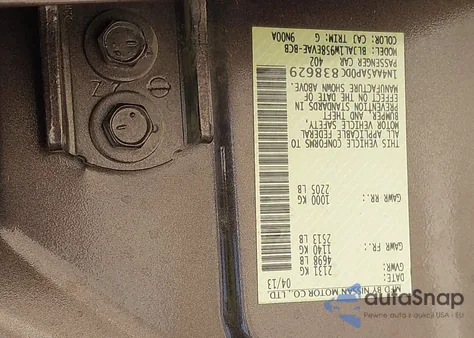 2013 Nissan Maxima S/Sv from USA, damaged, VIN 1N4AA5AP0DC838629